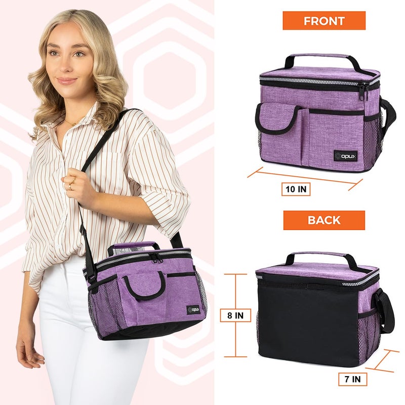 opux Insulated Lunch Bag for Men Women, Leakproof Heather Purple Lunch Box for Work, Portable Soft Lunch Cooler Bag with Shoulder Strap, Adult Lunchbox Lunch Pail for Kid Boy Girl School, 14 Can/8L - Image 3